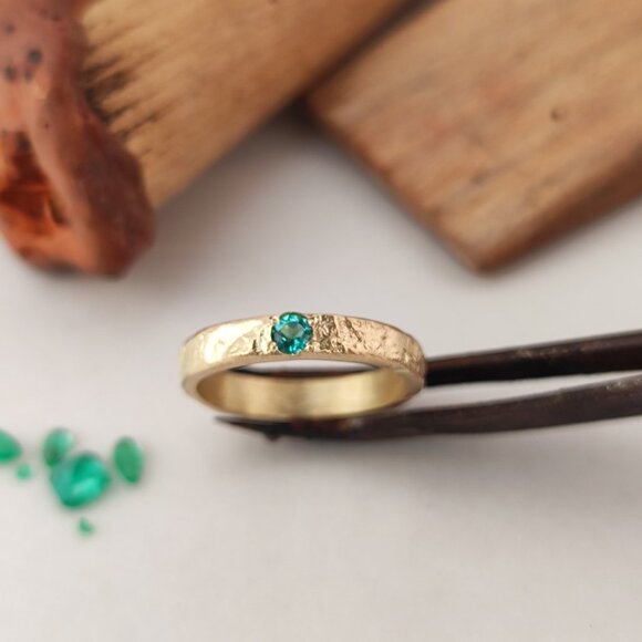 Emerald ring. 14K Yellow gold ring with round Emerald stone. Handmade ring - Picture 6 of 12